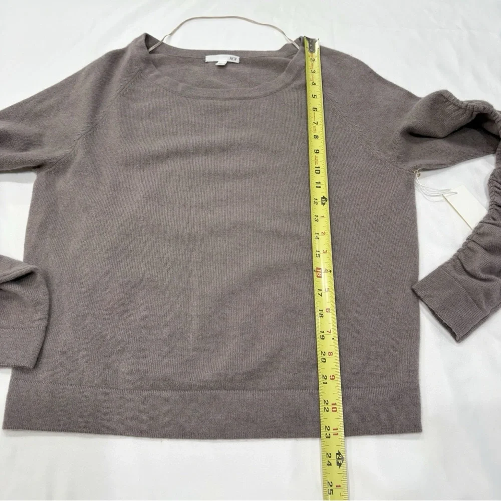 NWT ROI 100% Cashmere Shirred Sleeve Sweater Taupe XXS Luxe Knit Pullover $348